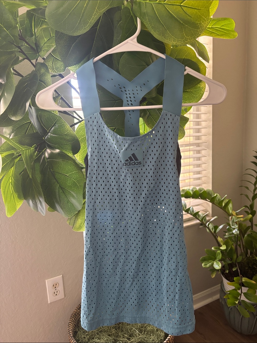 adidas Sky Blue Perforated Racerback Tank Top